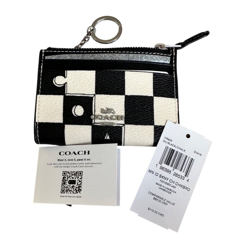 Coach Black and White Checkered Key & Card Holder